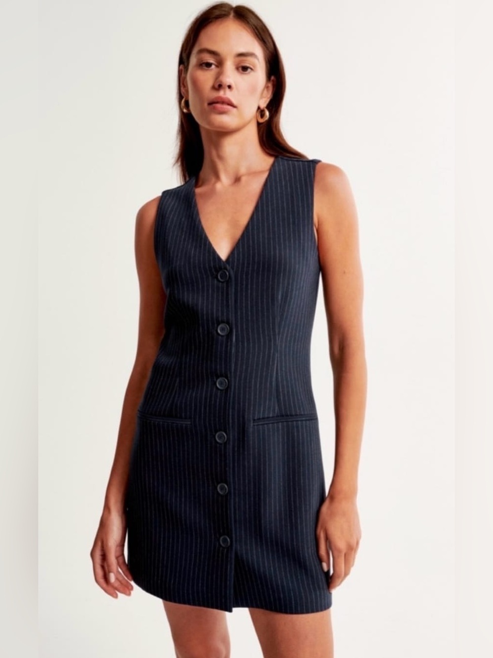 Abercrombie & Fitch Navy Pinstripe Button-Front Mini Dress